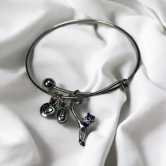 Brighton Silver Plated Cat Charm Adjustable Slip On Bangle Bracelet - Picture 1 of 2
